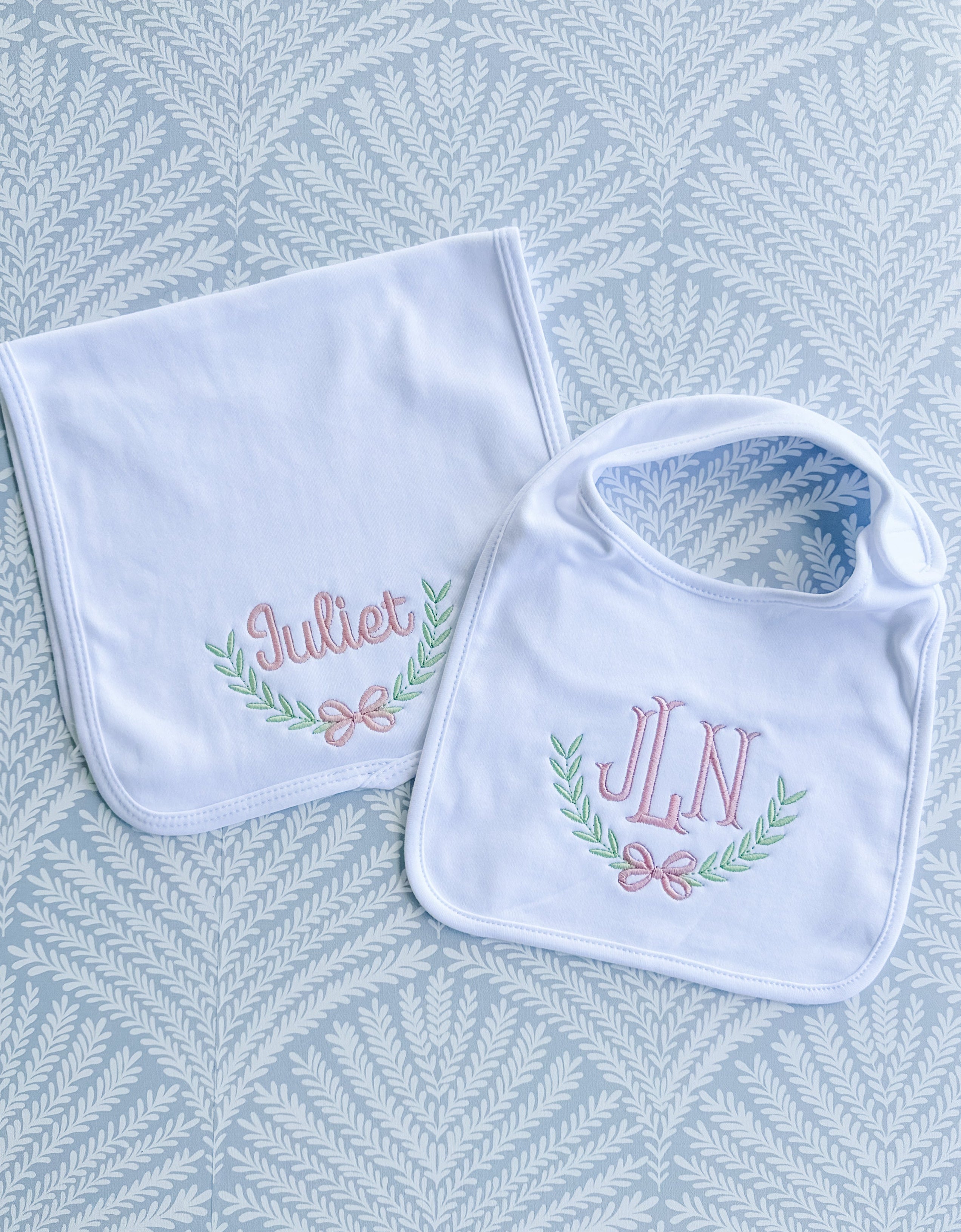 Bib and Burp Cloth Set - Greenery Frame