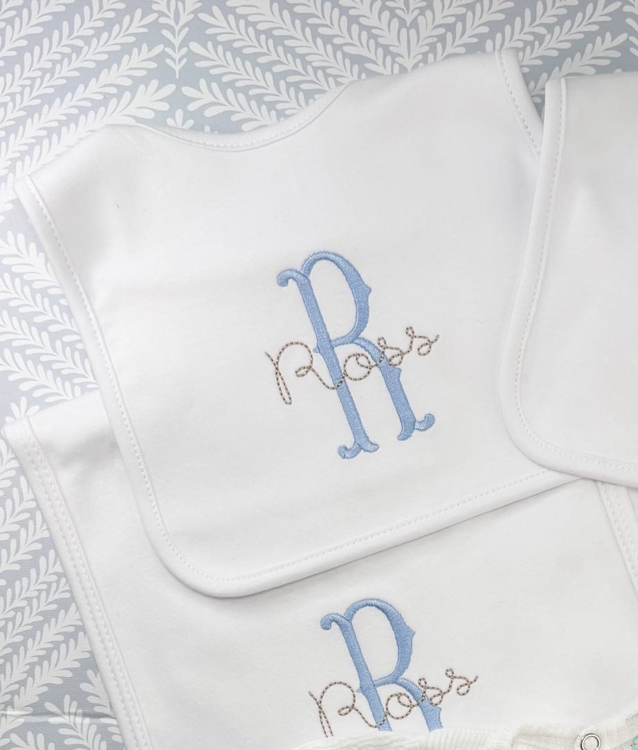 Bib and Burp Cloth Set - Initial + Name