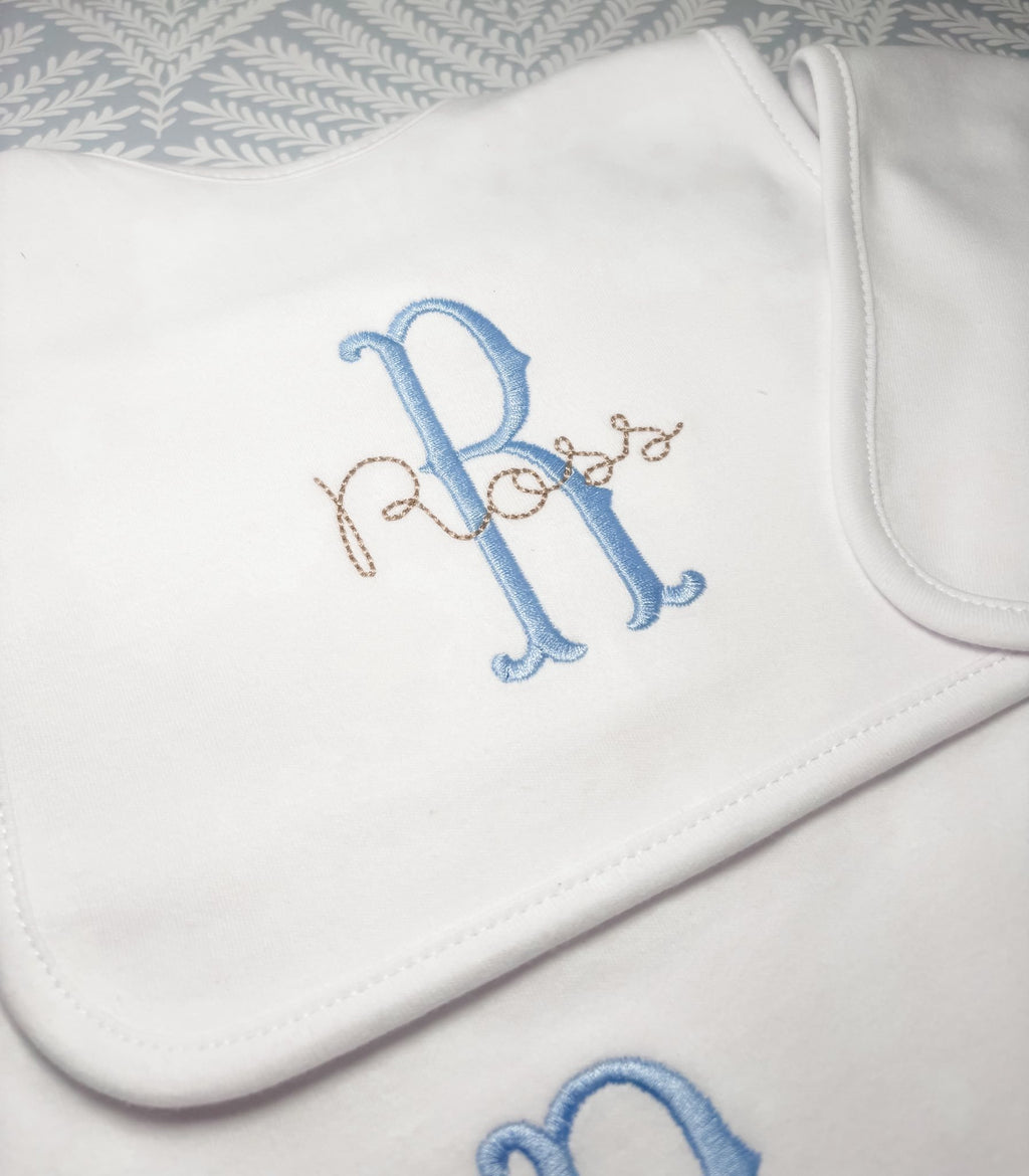 Bib and Burp Cloth Set - Initial + Name