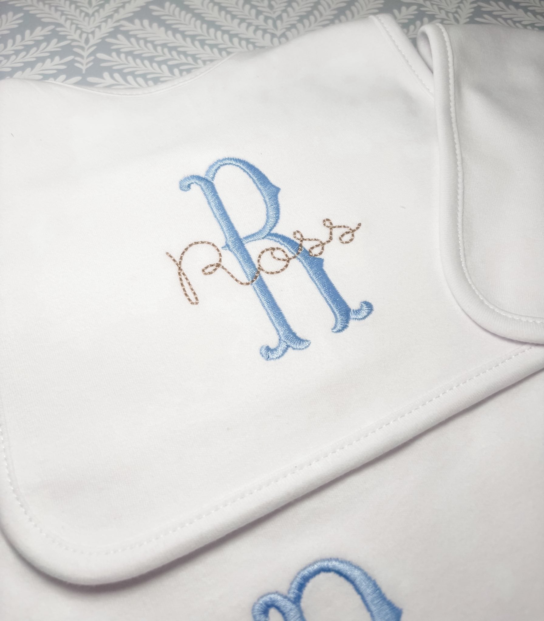 Bib and Burp Cloth Set - Initial + Name
